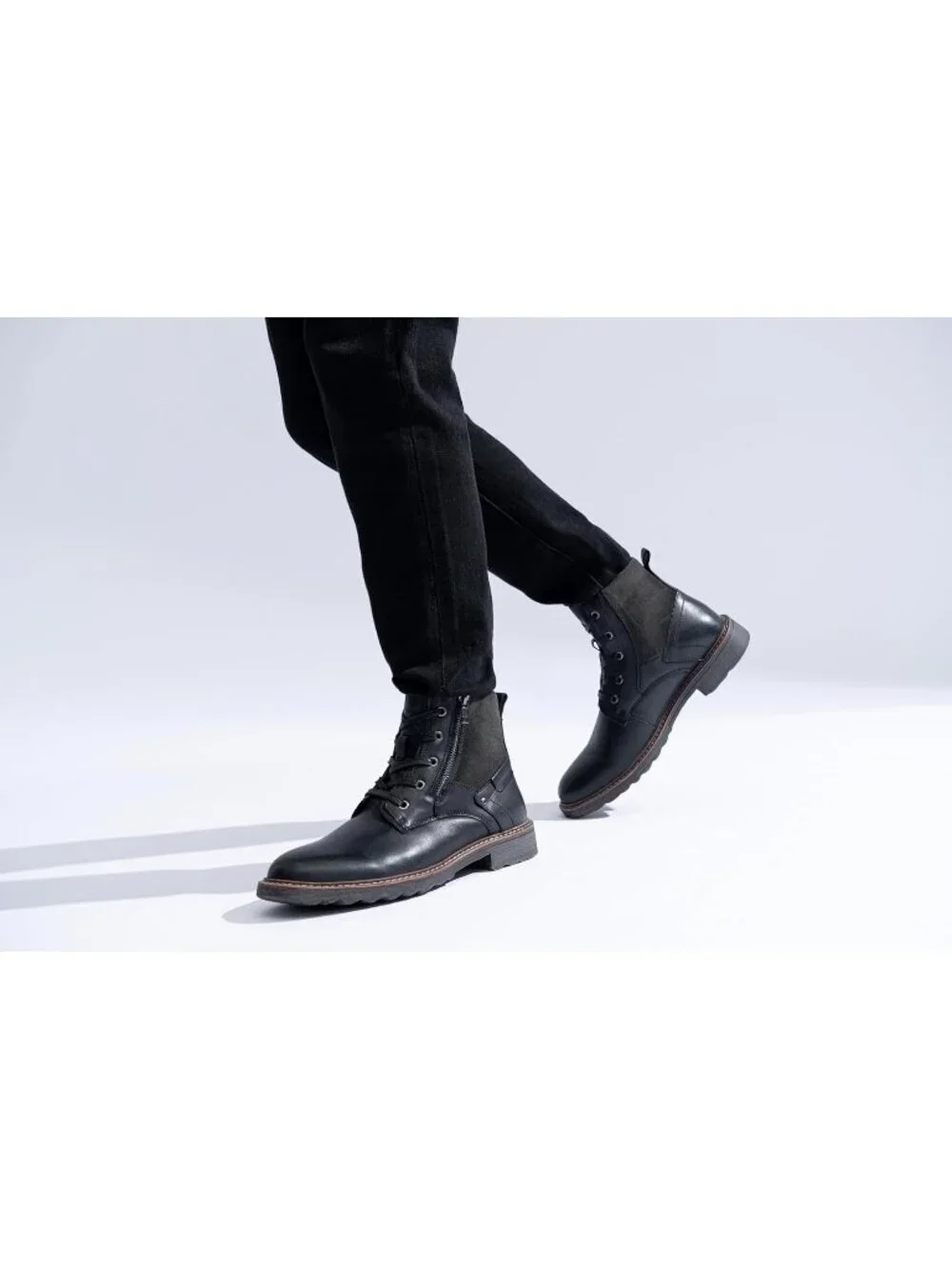 Men's Black Leather Casual Boots Zipper Chukka Boots